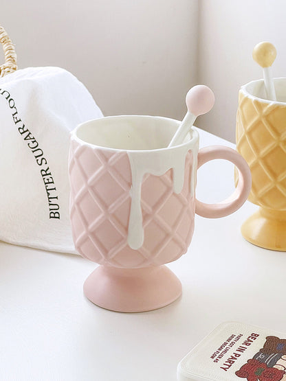 Cream Ice Cream Coffee Cup With Stirring Spoon Ceramic Cup Ins High Beauty Milk Cup Female Household Mug