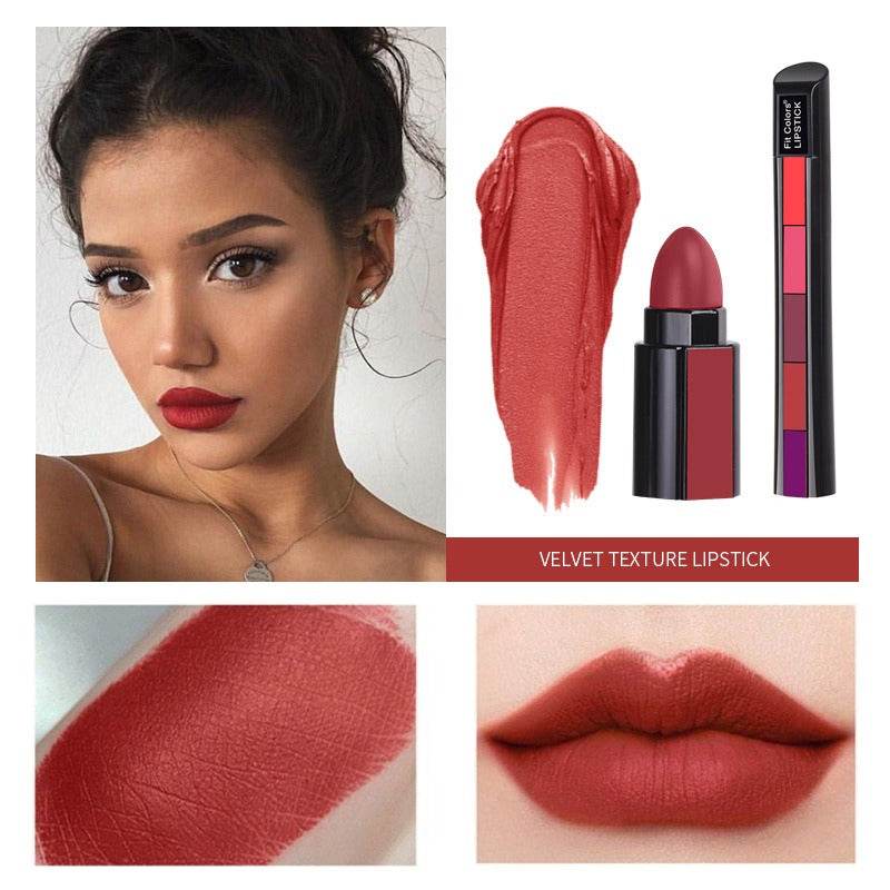 5 Colors Matte Velvet Lipstick Waterproof Sweatproof Lip Gloss Duration Colorfast Lipstick Non Stick Cup Lip Gloss Cosmetics - MarvelouStoree