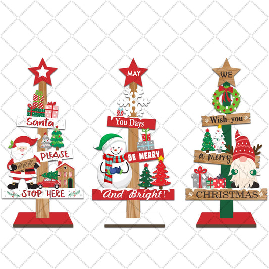 New Christmas Home Decoration Colorful Wooden Christmas Table with Cartoon Santa Claus Wooden Ornament