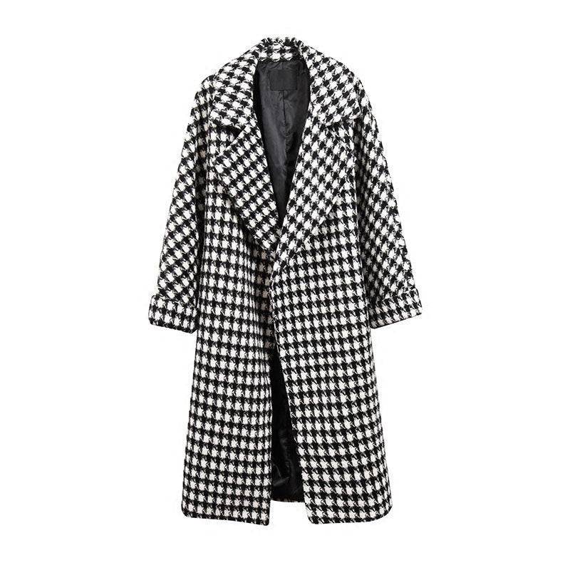 New woolen coat for women, medium to long length, slim fit women's checkered woolen windbreaker - MarvelouStoree