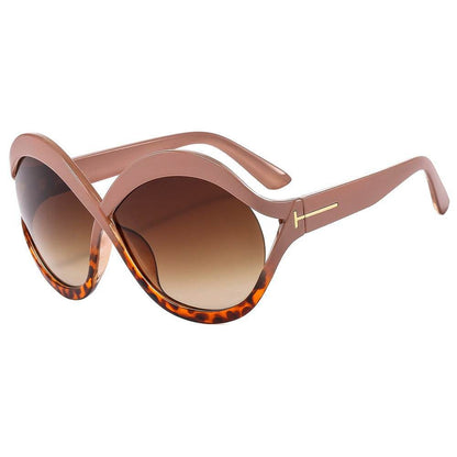 oversized round sunglasses for women leopard brown big frame sun glasses - MarvelouStoree