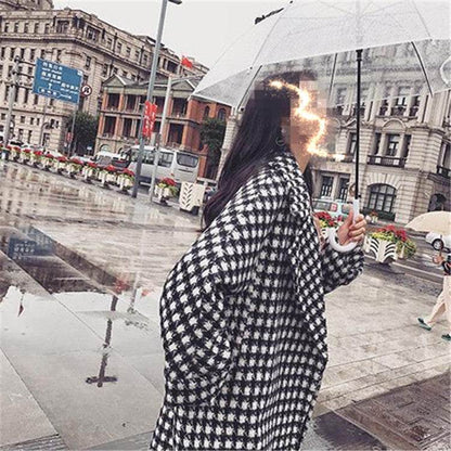 New woolen coat for women, medium to long length, slim fit women's checkered woolen windbreaker - MarvelouStoree