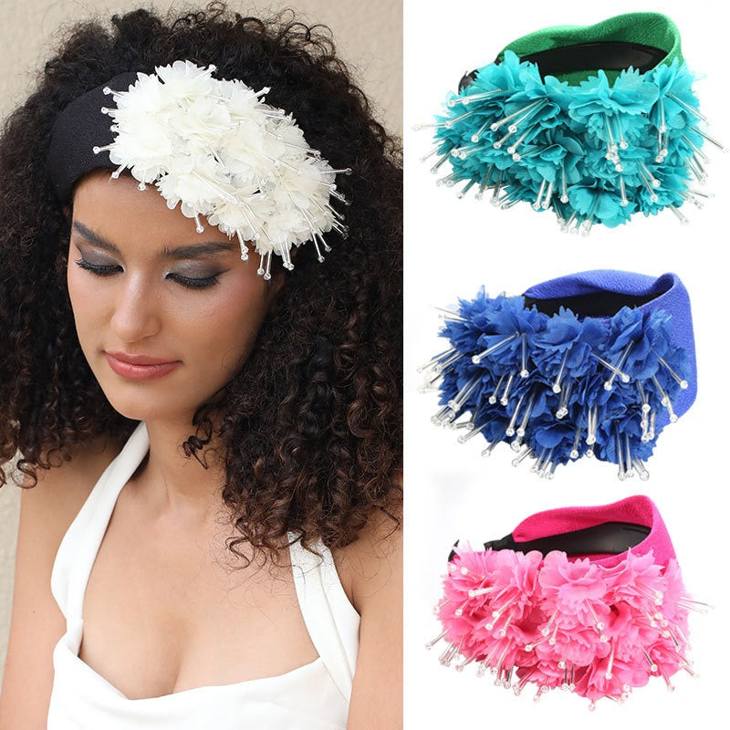 Fashionable Handmade Fabric Crystal Beads Simulated Flower Hair Hoops