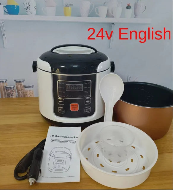 2L Electric Mini Rice Cooker MultiCooker Portable Car Rice Cooker 12V 24V Cooking Machine For Car and Truck English/Russica Menu