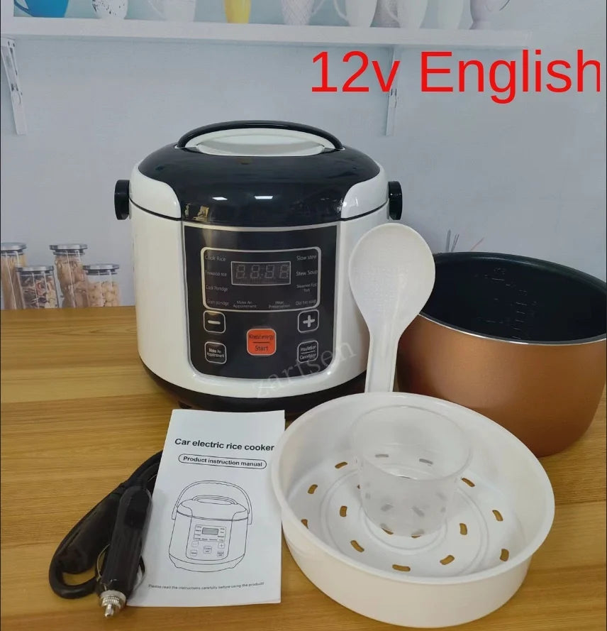 2L Electric Mini Rice Cooker MultiCooker Portable Car Rice Cooker 12V 24V Cooking Machine For Car and Truck English/Russica Menu