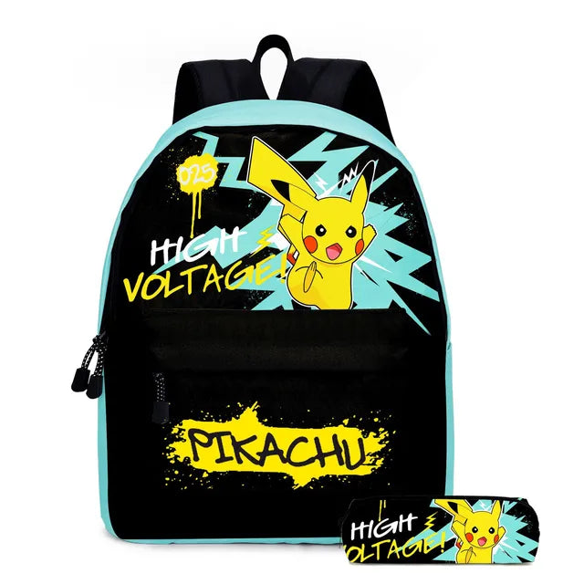 2PC Pikachu Cartoon Backpack Two-piece Pokemon Student School Bag Pencil Bag Elf Pokémon Lunch Bag Cartoon School Bag Mochila