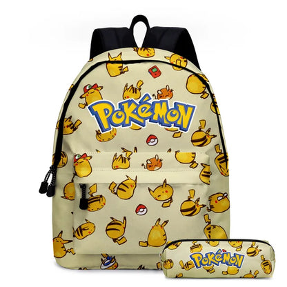 2PC Pikachu Cartoon Backpack Two-piece Pokemon Student School Bag Pencil Bag Elf Pokémon Lunch Bag Cartoon School Bag Mochila