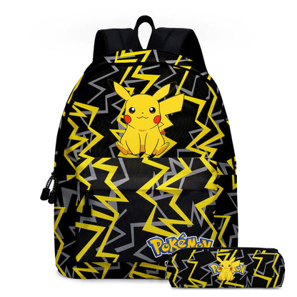 2PC Pikachu Cartoon Backpack Two-piece Pokemon Student School Bag Pencil Bag Elf Pokémon Lunch Bag Cartoon School Bag Mochila