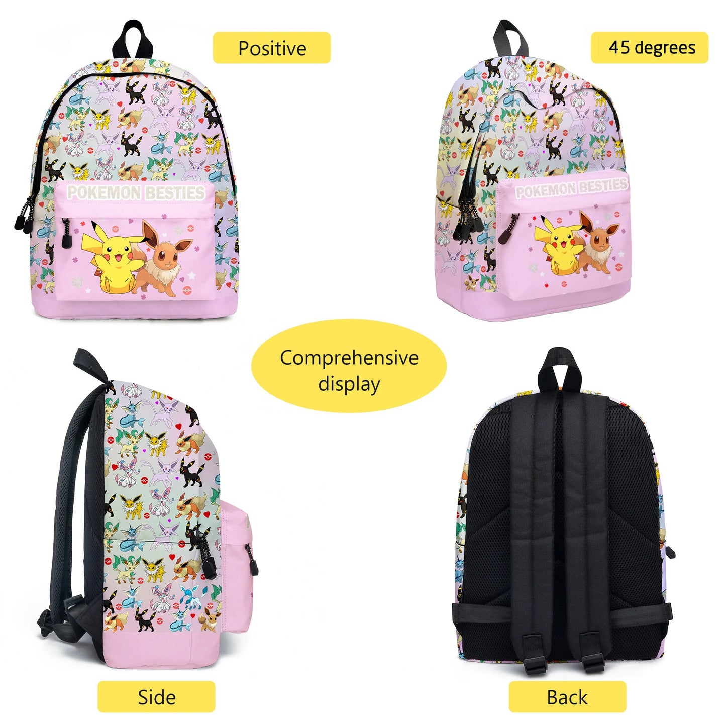 2PC Pikachu Cartoon Backpack Two-piece Pokemon Student School Bag Pencil Bag Elf Pokémon Lunch Bag Cartoon School Bag Mochila