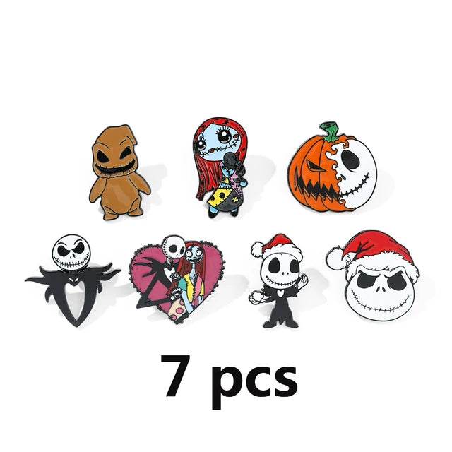 3/4/7 Pcs Creative The Nightmare Before Christmas Brooch Thriller Jack Skellington Sally Enamel Pin Backpack Clothing Jewelry Me - MarvelouStoree