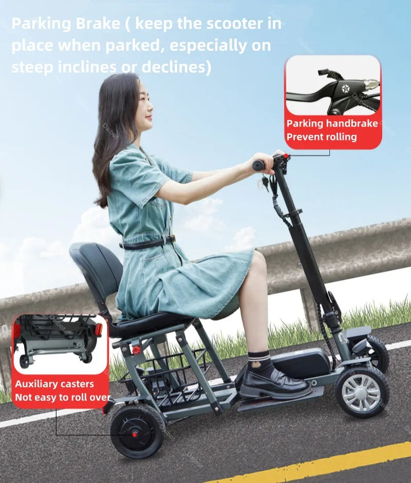 300W 36V 4 Wheel Mobility Scooters for Disabled Foldable Lightweight All-Terrain Range 32km Electric Scooter Removable Battery