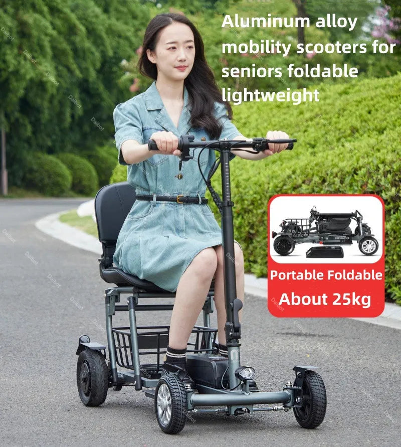 300W 36V 4 Wheel Mobility Scooters for Disabled Foldable Lightweight All-Terrain Range 32km Electric Scooter Removable Battery