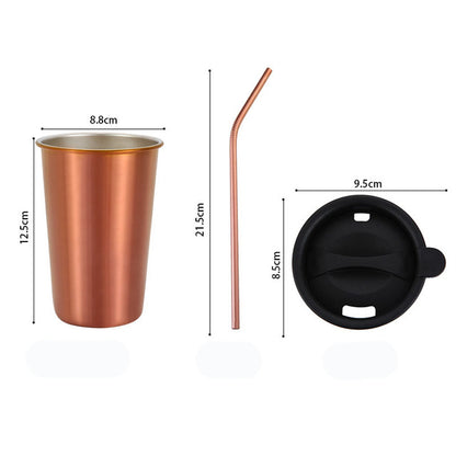 500ml 304 Stainless Steel Coffee Mugs Metal Straw Reusable Tumbler Pint Outdoor Camping Travel Mug Drinking Juice Tea Beer Cups