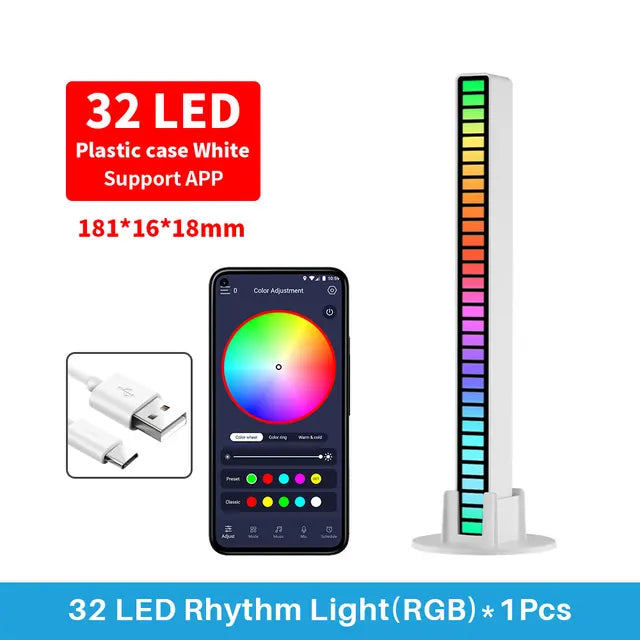 Marveloustoree 32 LEDS Smart RGB Light Bar LED Light Music Rhythm Ambient Pickup Lamp With App Control For TV Compute Gaming Desktop Decor