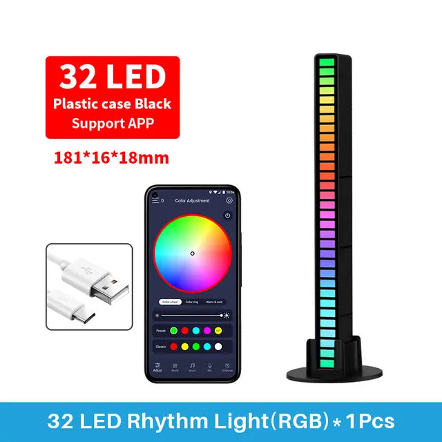 Marveloustoree 32 LEDS Smart RGB Light Bar LED Light Music Rhythm Ambient Pickup Lamp With App Control For TV Compute Gaming Desktop Decor