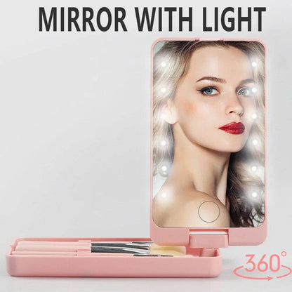 LED Folding Rotating Cosmetic Mirror Box with Brush - MarvelouStoree