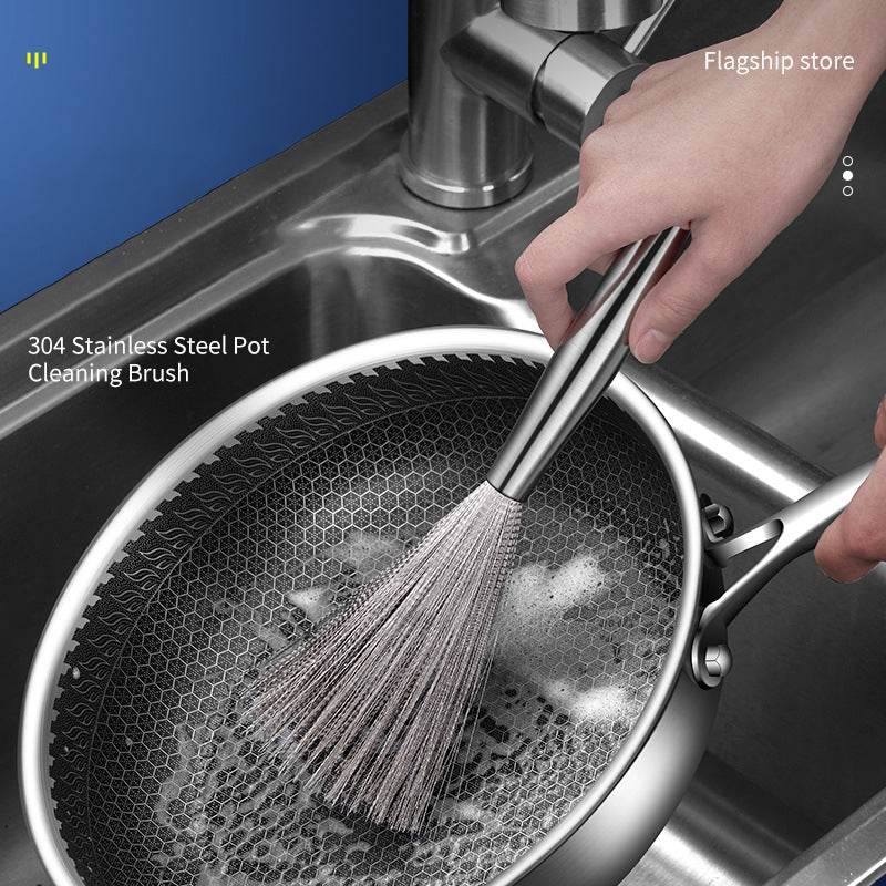 Stainless Steel Pot Brush Dishwashing Pot Brush Long Handle Household Cleaning - MarvelouStoree