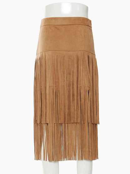 High Waist Khaki Tassels Irregular Long Elehgant Half-body Skirt Women Fashion Tide New Spring Autumn - MarvelouStoree