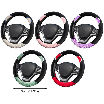 Plush Cartoon Car Steering Wheel Cover D-type Linen Carbon Fiber Leather Handlebar Cover Comfortable And Breathable - MarvelouStoree