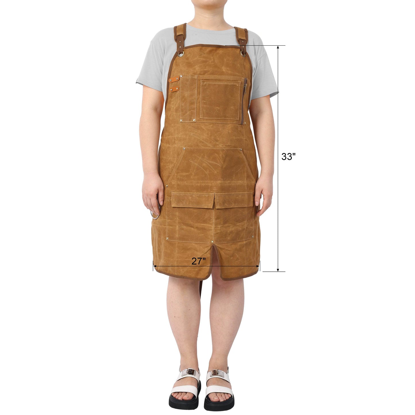 Long heavy-duty waxed canvas tool apron, carpenter apron, carpenter apron, carpenter waterproof 18 ounces - MarvelouStoree