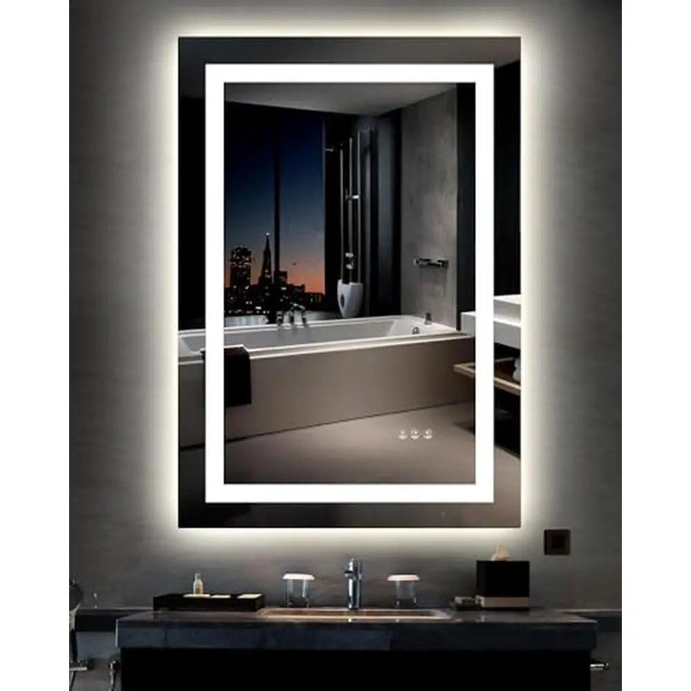 36"x 48" LED Front & Backlight Bathroom Vanity Mirror Stepless Dimmable Anti-Fog Wall Mirror