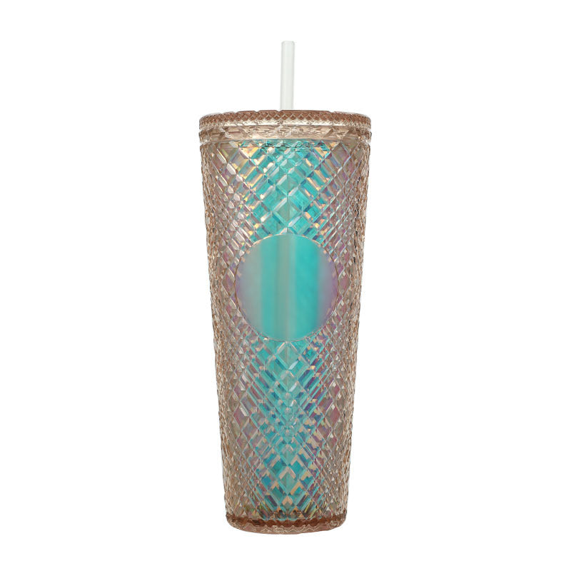 Large Capacity Coffee Cup 710ml Durian Cup Diamond Creative Plastic Straw Cup with Lid Reusable Mug