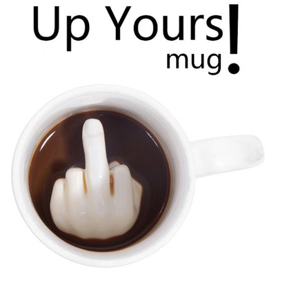 Up Yours Mug Thumbs Up Ceramic Middle Finger Coffee Cup 14 Ounces Milk Tea Funny Coffee Gift Mug for New Year, Christmas, Halloween and Birt