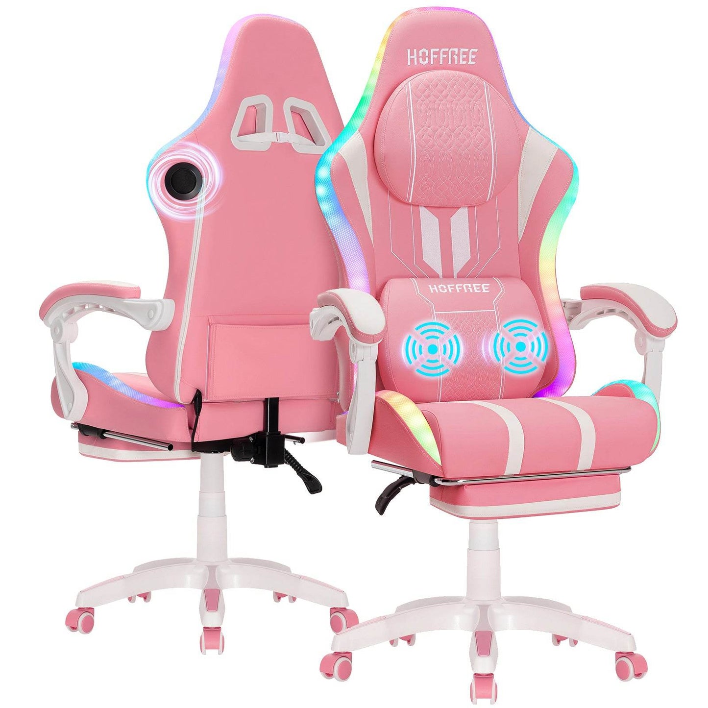 Ergonomic RGB Massage Gaming Chair w/ bluetooth Speakers Footrest Office Chair - MarvelouStoree