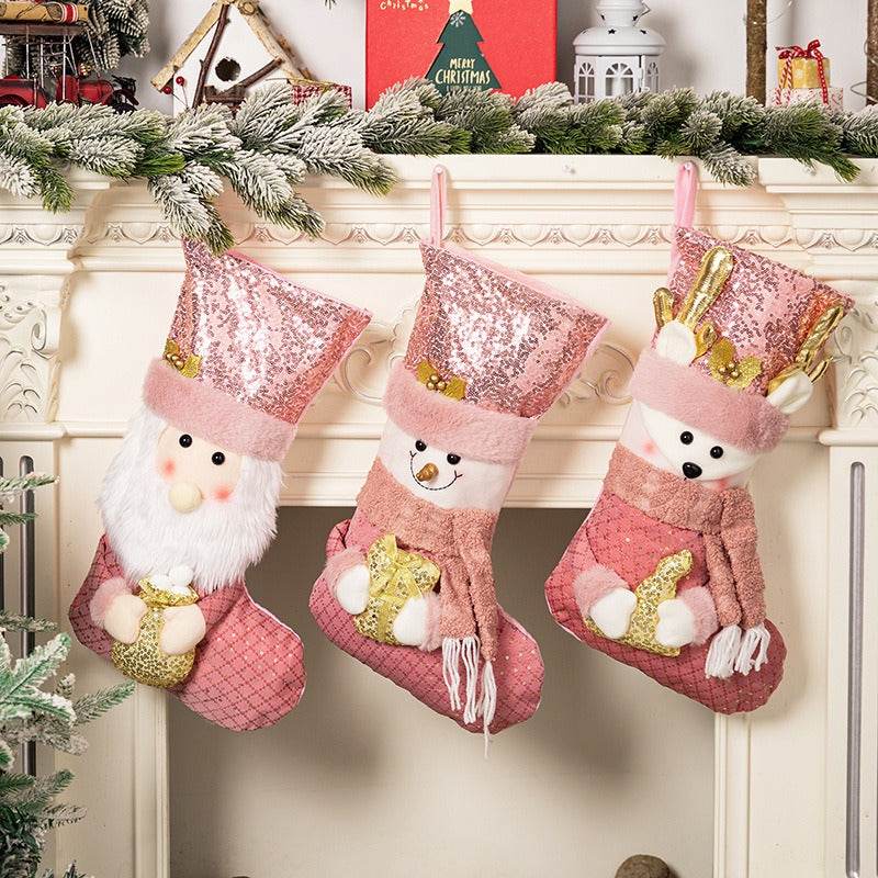 Christmas decoration Christmas pink sequins Christmas socks gift socks