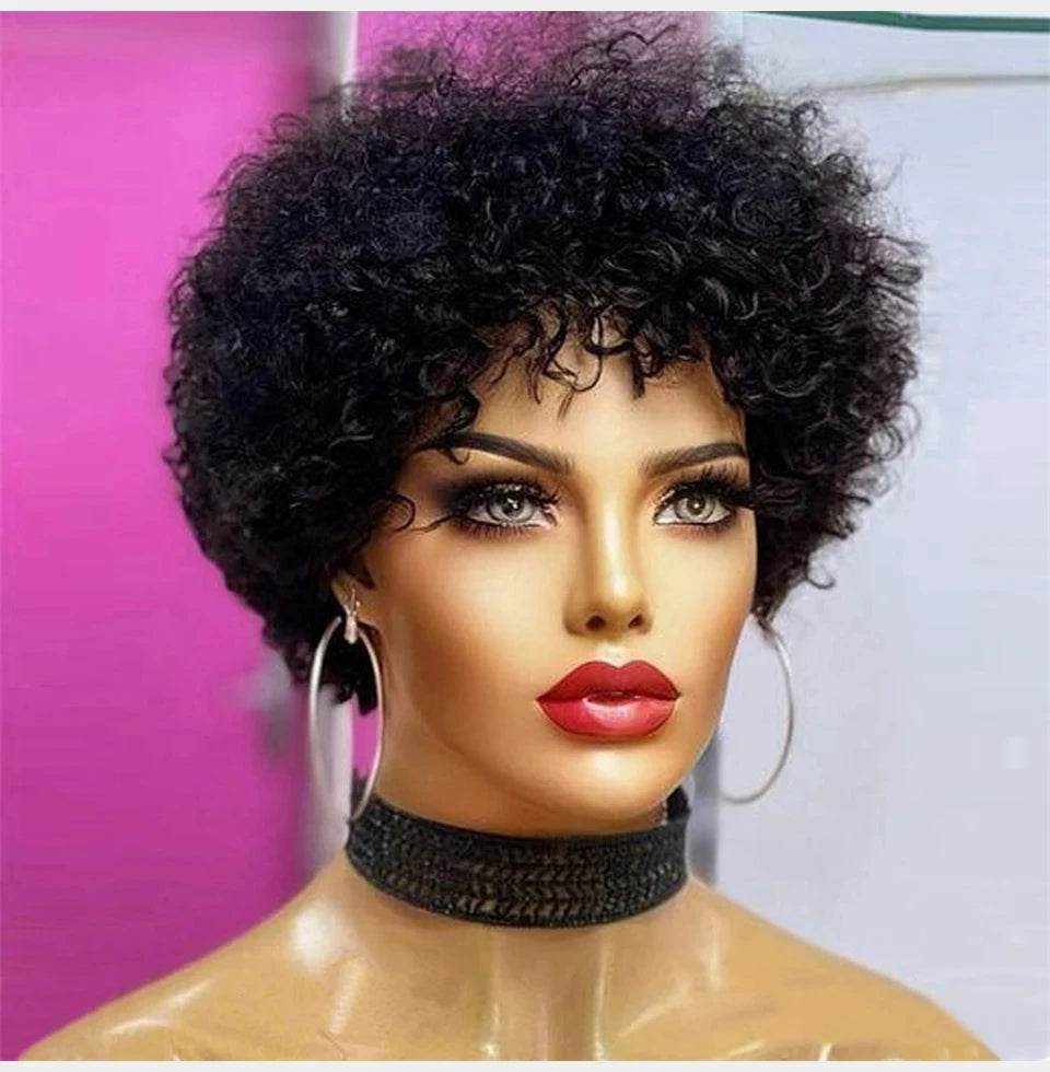 Large Bouncy Afro Kinky Curly Wigs For Black Women Glueless Pre Plucked Machine Made Wig Brazilian Virgin Remy Human Hair Wigs - MarvelouStoree