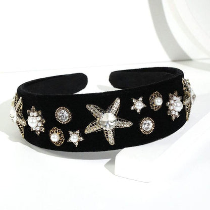 Fashionable velvet pearl black starfish hairband - MarvelouStoree