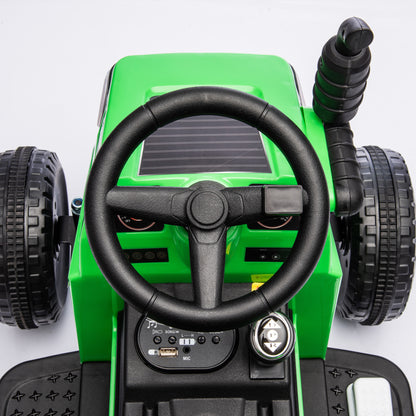 12V children ride the electric tractor "Black Knight" with a detachable storage tugboat and power display screen.