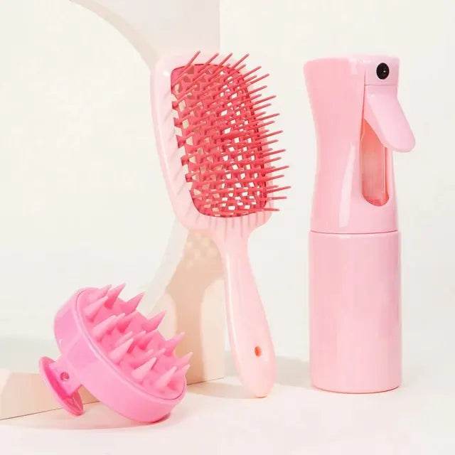 Hollow Comb Set With Spray Bottle 200ml Hair Care Product Set Silicone Shampoo Head Scalp Massage Brush - MarvelouStoree