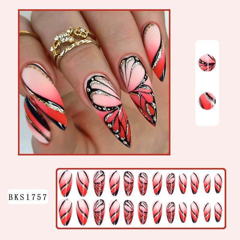 Nail Art Almond Nails Finished Wearable Nails Mid-Length Nail Art Patch Ins Style Hot Girl - MarvelouStoree