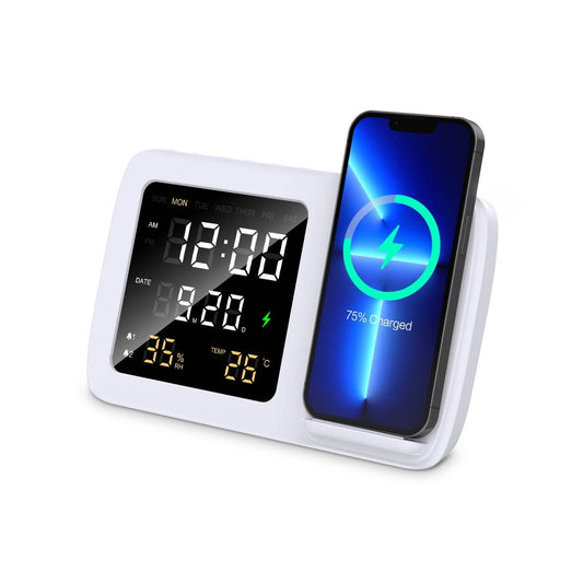 Digital clock wireless charging 15W intelligent three in one alarm clock wireless charging calendar desktop charging - MarvelouStoree