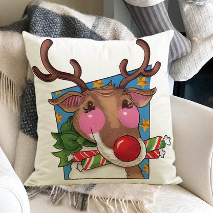 Christmas reindeer print pillow cover linen pillowcase home holiday sofa decoration - MarvelouStoree