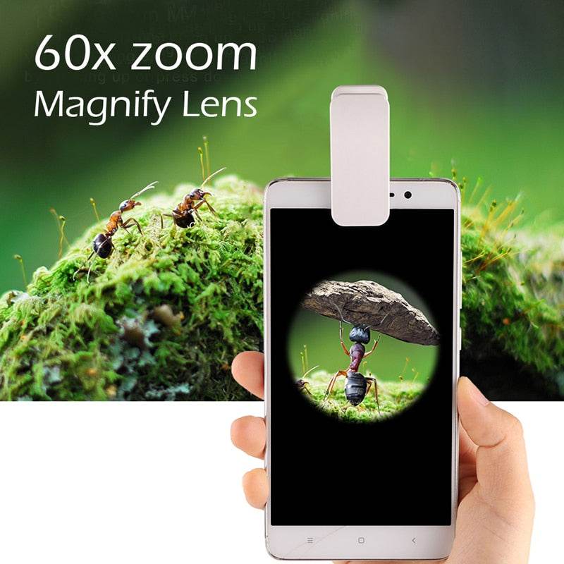 60X Optical Zoom Phone Microscope Lens Micro Phone Lens Magnifier With Clip - MarvelouStoree