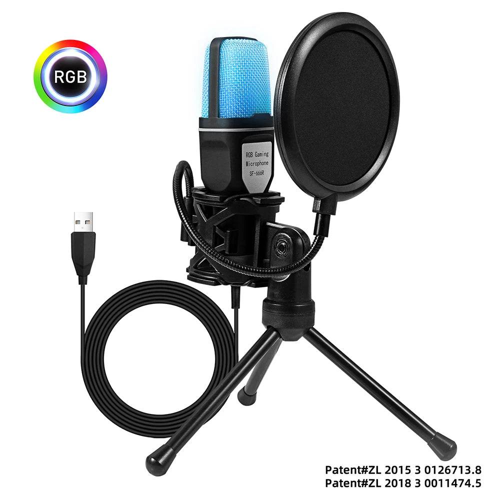 SF-666R condenser microphone RGB seven color luminous microphone with shock mount USB computer game - MarvelouStoree