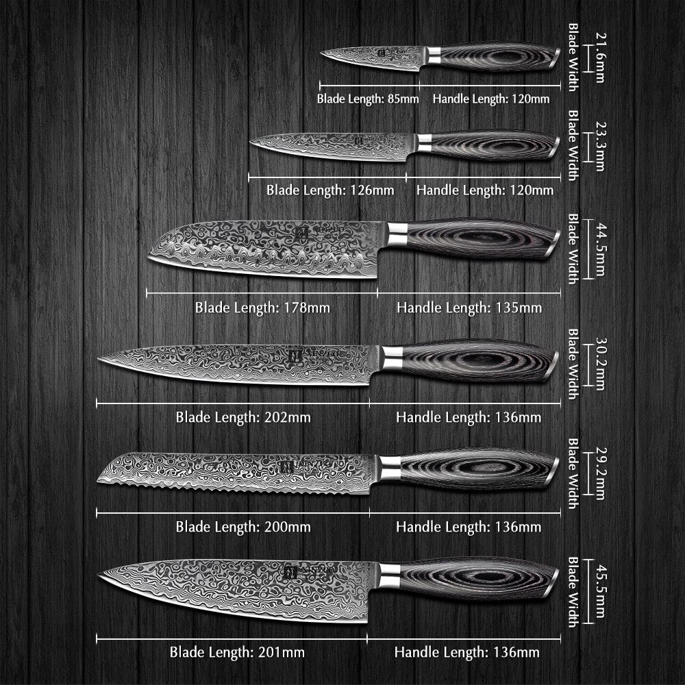 XINZUO 6 PCS Kitchen Knives Set VG10 Damascus Steel High Carbon Japanese Chef Santoku Utility Knife Cooking Set Pakkawood Handle