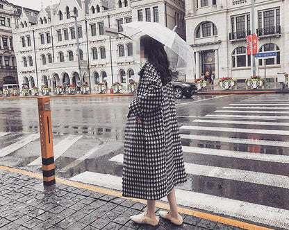 New woolen coat for women, medium to long length, slim fit women's checkered woolen windbreaker - MarvelouStoree