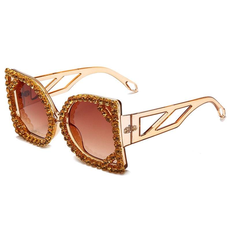 Luxury Diamond-studded Sunglasses Fashion D-shaped Big Frame Sun glasses Female Diamond Gorgeous Sunglass - MarvelouStoree