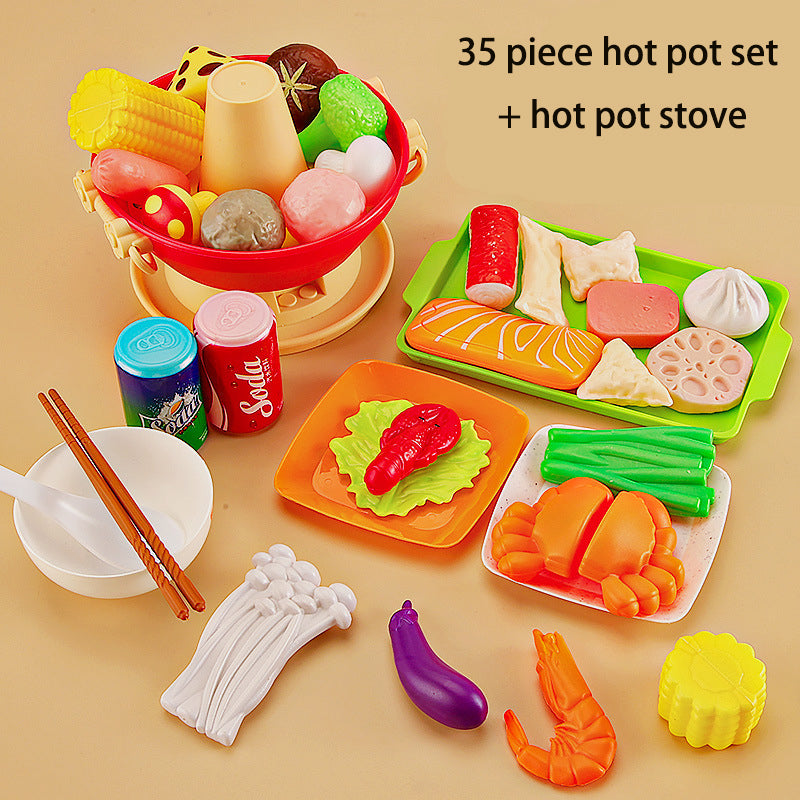 Children's Home Barbecue Simulation Food Seafood Fruit Vegetable Kitchen Hot Pot Toy Boys And Girls Cooking Set