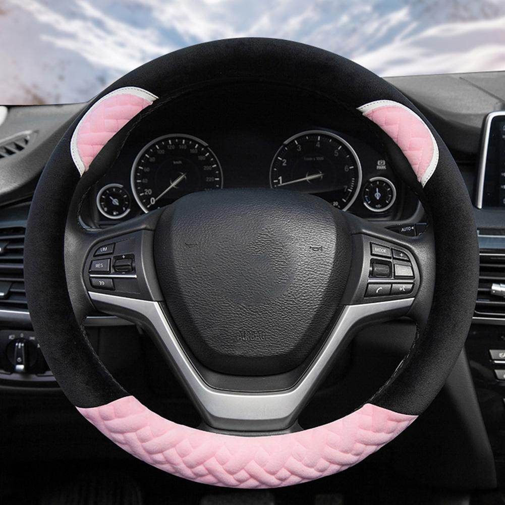 Plush Cartoon Car Steering Wheel Cover D-type Linen Carbon Fiber Leather Handlebar Cover Comfortable And Breathable - MarvelouStoree