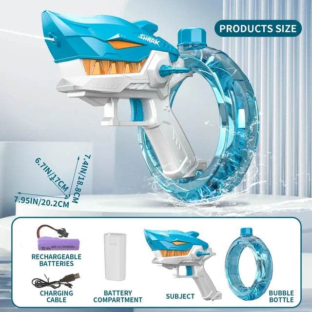 Electric High-Pressure Mechanical Shark Water Gun Large Capacity Fully Automatic Continuous Firing Water Gun, Water Play Toy Gun - MarvelouStoree