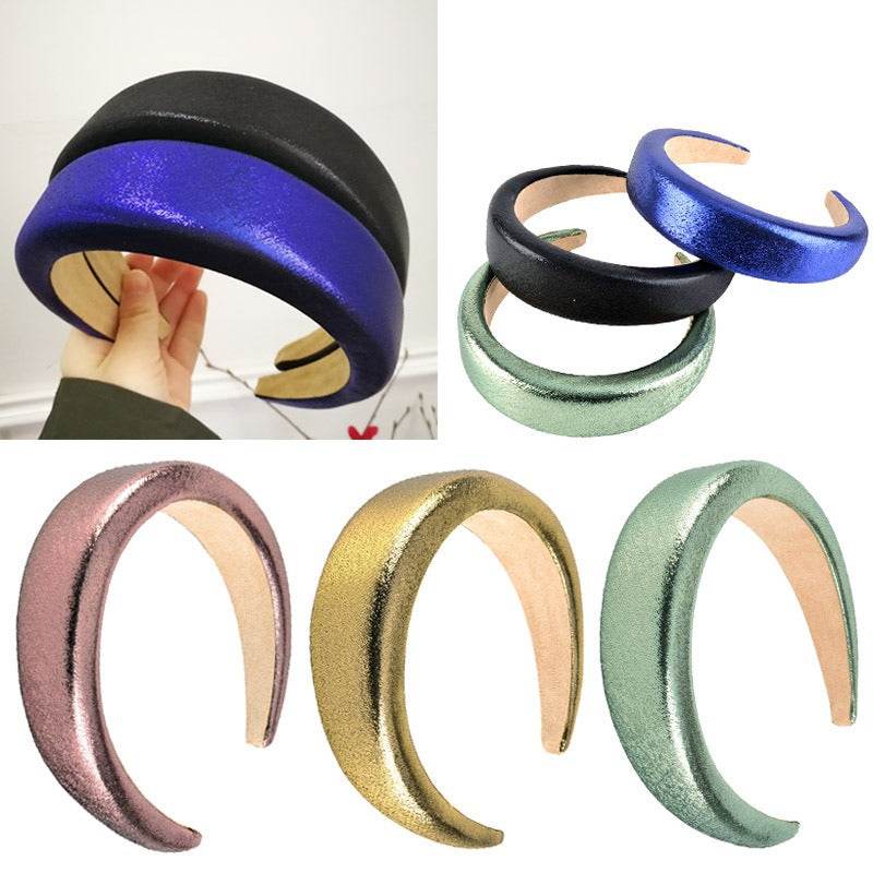 Bright Sponge Hair Hoop Wide Edge Thick Colored Shiny Silk Fabric Hair Accessories - MarvelouStoree