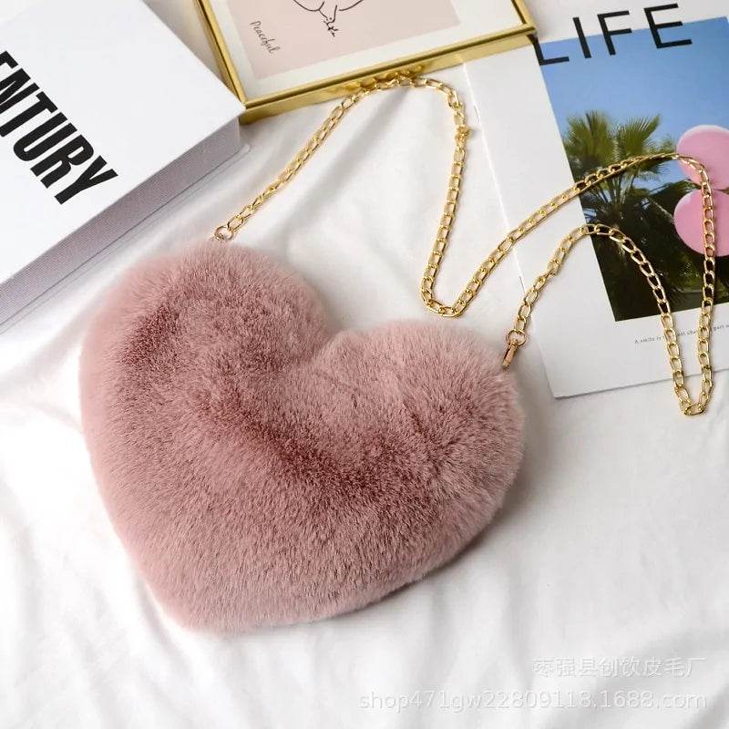 Women's Heart Shaped Faux Fur Crossbody Wallet - MarvelouStoree