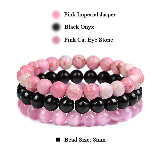 3Pcs/Set Natural Stone Bracelet Rose Quartzs Obsidian Amethysts Tiger Eye Beads Elastic Bracelet For Women Men Health Protection