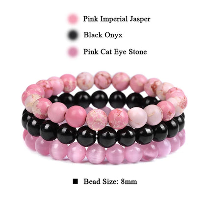 3Pcs/Set Natural Stone Bracelet Rose Quartzs Obsidian Amethysts Tiger Eye Beads Elastic Bracelet For Women Men Health Protection