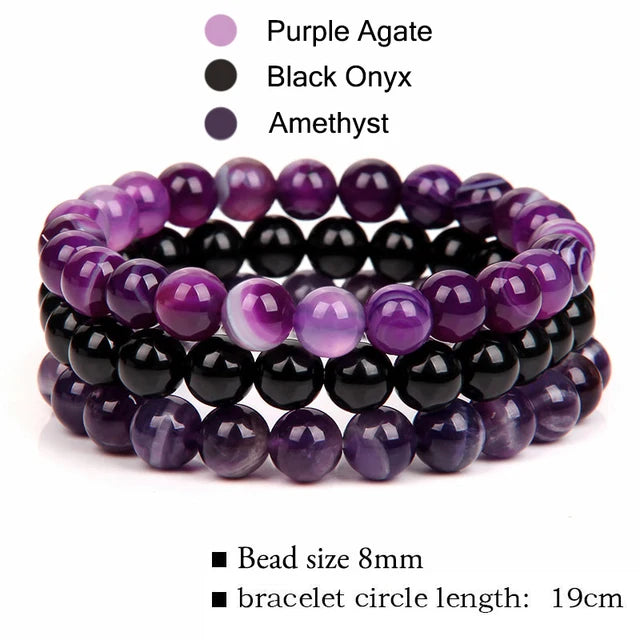 3Pcs/Set Natural Stone Bracelet Rose Quartzs Obsidian Amethysts Tiger Eye Beads Elastic Bracelet For Women Men Health Protection