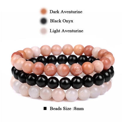 3Pcs/Set Natural Stone Bracelet Rose Quartzs Obsidian Amethysts Tiger Eye Beads Elastic Bracelet For Women Men Health Protection